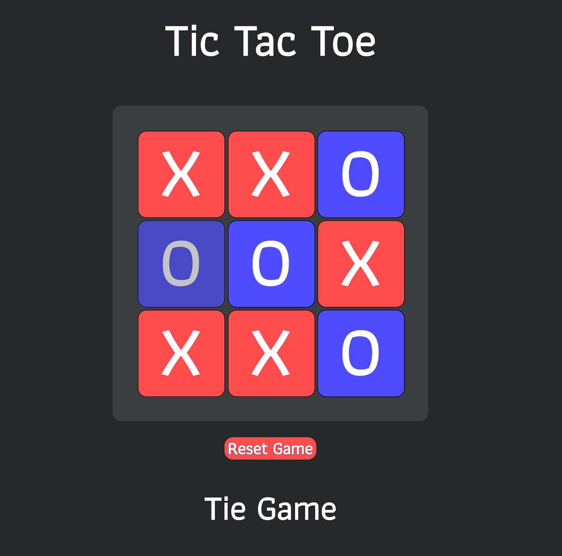 A tic tac toe game